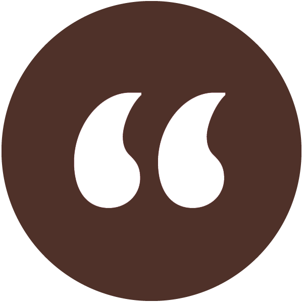 A brown circle with two white semicolon symbols.